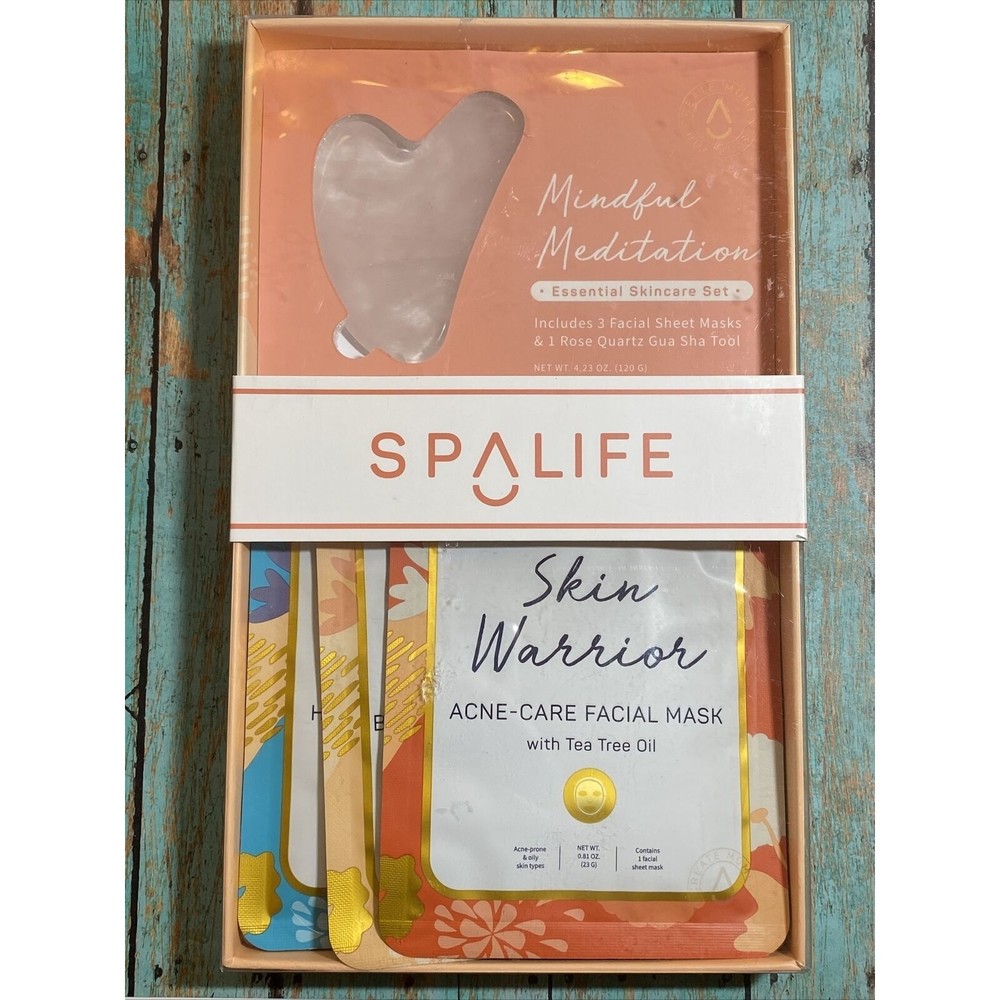 SpaLife Mindful Meditation Essential Skincare Set -Face Masks + Rose Quartz Tool